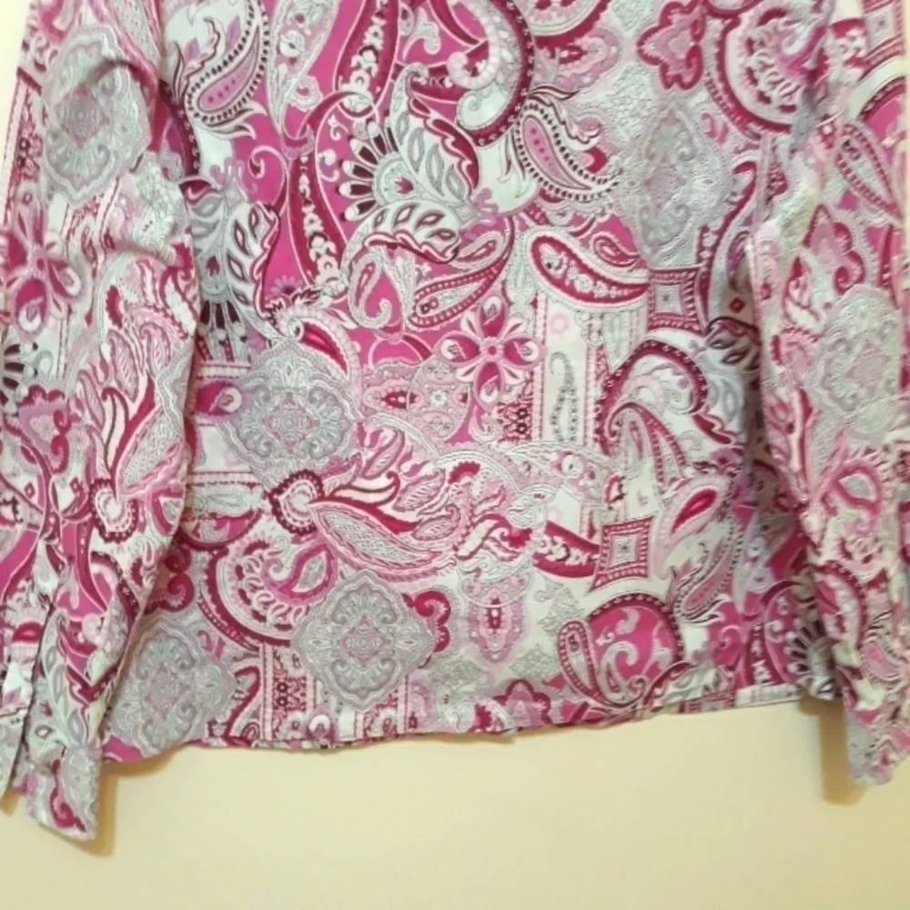Rowland's Long-Sleeve button down paisley pink white shirt size 16